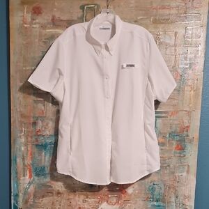 Columbia White Short Sleeve Outdoor Button-Up